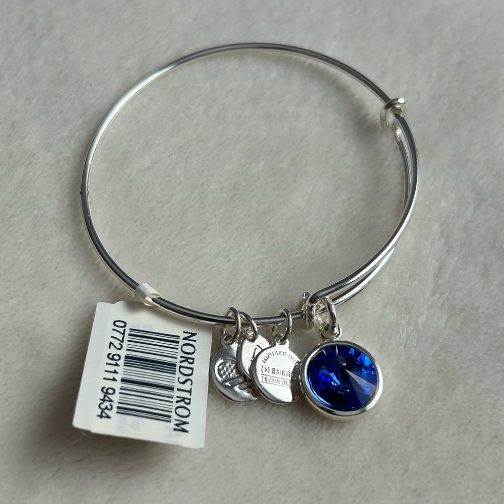 BNWT Alex and Ani Silver September Sapphire Birthstone Charm Bracelet/Bangle